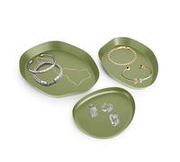 LIN HOME Set de 3 Bandejas Decorativas de Metal para Joyas, 20 x 24 cm, 18,5 x 20 cm, 13,5 x 16 cm (Verde)