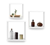 LIN HOME Set de 3 Estantes Flotantes de Madera, Diseño Cuadrado Minimalista, 30/26,5/23 cm, Organizadores de Pared (Blanco)