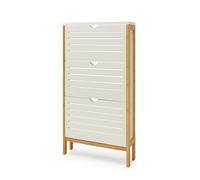 LIN HOME XZ-210097 Zapatero de Madera con 3 Compartimentos 113x50x14cm Plegable - Organizador Vertical para Zapatos,Zapatillas de Color Blanco y Color Madera Natural