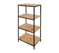 LIN HOME XZ-2211 Estantería de Madera con Marco de Metal Negro de 4 Niveles 30x24x63cm Desmontable - Estantería Organizador para Baño, Salón, Dormitorio de 4 Estantes
