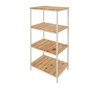 LIN HOME XZ-22110-1 Estantería de Madera con Marco de Metal Blanco de 4 Niveles 30x24x63cm Desmontable - Estantería Organizador para Baño, Salón, Dormitorio de 4 Estantes