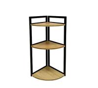 LIN HOME XZ-22123-2 Estante Organizador de Madera Natural Pirámide con los Marcos Metal para Baño, Alacena, Lavandería, Multifunción 3 Niveles.