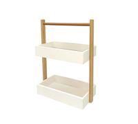 LIN HOME XZ-22130-3 Estantería de 2 Niveles con Bandejas Blancas y Mango de Madera - 32.5×16×43.5 cm - Organizador para Hogar