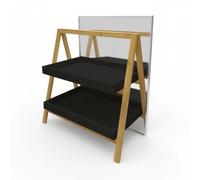 LIN HOME XZ-22134 Estantería de 2 Niveles con Estructura de Madera y Bandejas Negras - Organizador Moderno con Panel Acrílico