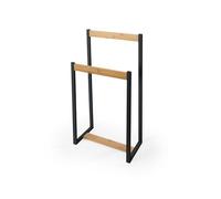 LIN HOME XZ-22179 Toallero de Pie con 2 Barras de Madera y Metal 41x18x80cm para Baño, Lavadero, Dormitorio