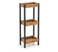 LIN HOME XZ-22223 Estantería de 3 Niveles con Marco de Metal Negro y Baldas de Madera Natural, Estante Organizador Vertical para Salón, Cocina, Dormitorio, Pasillo y Oficina 25x15x70cm