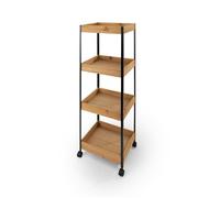 LIN HOME XZ-22229 Carrito de Almacenamiento de Madera y Metal Multiuso 35x25x95cm con 4 Estantes - Mueble Auxiliar para Almacenaje Ideal para Baño, Cocina, Salón