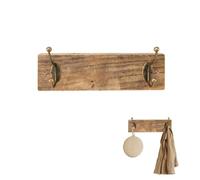 LIN HOME XZ-22234-1 Perchero Pared de Madera Rústico con 2 Ganchos Metálicos Vintage - Colgador Decorativo para Entrada, Dormitorio, Baño para Abrigos, Sombrero, Toallas