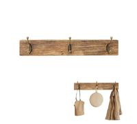 LIN HOME XZ-22234-2 Perchero Pared de Madera Rústico con 3 Ganchos Metálicos Vintage - Colgador Decorativo para Entrada, Dormitorio, Baño para Abrigos, Sombrero, Toallas 50x8.5x1.5cm
