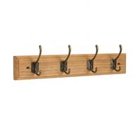 LIN HOME XZ-22234-3 Perchero Pared de Madera Rústico con 4 Ganchos Metálicos Vintage - Colgador Decorativo para Entrada, Dormitorio, Baño para Abrigos, Sombrero, Toallas,70x8.5x1.5CM