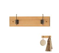 LIN HOME XZ-22235-1 Perchero Pared de Madera Clara con 2 Ganchos Metálicos Vintage - Colgador Decorativo para Entrada, Dormitorio, Baño para Abrigos, Sombrero, Toallas