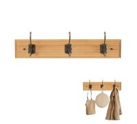 LIN HOME XZ-22235-2 Perchero Pared de Madera Clara con 3 Ganchos Metálicos Vintage - Colgador Decorativo para Entrada, Dormitorio, Baño para Abrigos, Sombrero, Toallas