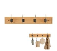 LIN HOME XZ-22235-3 Perchero Pared de Madera Clara con 4 Ganchos Metálicos Vintage - Colgador Decorativo para Entrada, Dormitorio, Baño para Abrigos, Sombrero, Toallas