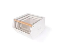 LIN HOME XZ-22276-1 Juego de 3 Cajas de Metal Apilables con Mango de Madera - Organizadores Multiusos para Cocina, Oficina o Hogar - Fuertes, Elegantes y Duraderas (Blanco)