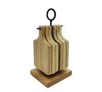 LIN HOME XZ-22355 Juego de 6 Posavasos de Madera con Soporte, Posavasos de Estilo Tabla de Cortar Mini, Soporte con Asa de Metal, Textura de Veta Natural, para Café Té Bebidas Cocina Salón y Oficina