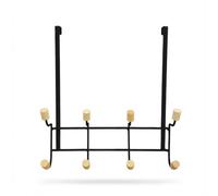LIN HOME XZ-22359 Gancho para Puerta de Hierro Negro con 8 Puntos de Colgante de Madera - 30x27 cm (M1)
