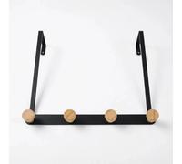 LIN HOME XZ-22363-1 Over-the-Door 4-Hook Rack - Black Metal Frame with Natural Wooden Hooks, Heavy-Duty Hanger for Coats, Bags, Towels - Wall & Door Mountable, No Drilling Needed(4)
