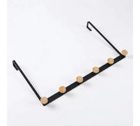 LIN HOME XZ-22363-3 Over-the-Door 6-Hook Rack - Black Metal Frame with Natural Wooden Hooks, Heavy-Duty Hanger for Coats, Bags, Towels - Wall & Door Mountable, No Drilling Needed(6)