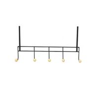 LIN HOME XZ-22382 Gancho para Puerta de Hierro Negro con 5 Puntos de Colgante de Madera (M3)