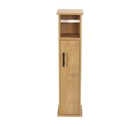 LIN HOME XZ-23014 Armario de Baño Alto y Estrecho con Compartimentos - Mueble Organizador para Papel Higiénico - Columna de Almacenaje 76,5 cm - Puerta con Manija Metálica - Color Roble
