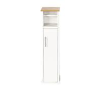 LIN HOME XZ-23014 Armario de Baño Alto y Estrecho con Compartimentos - Mueble Organizador para Papel Higiénico - Columna de Almacenaje 76,5 cm - Puerta con Manija Metálica - Color Blanco
