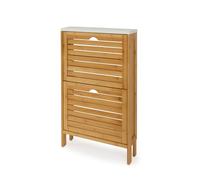LIN HOME XZ-23022 Zapatero de Madera con 2 Compartimentos 80x49.5x14cm Plegable - Organizador Vertical para Zapatos,Zapatillas de Color Madera Natural