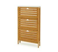 LIN HOME XZ-23051-2 Zapatero de Madera con 3 Compartimentos 113x50x14cm Plegable - Organizador Vertical para Zapatos,Zapatillas de Color Madera Natural