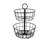 LIN HOME XZ-23148 Frutero de 2 Niveles de Metal, 38 cm de Alto, Cestas de 24,5 y 28 cm de Diámetro para Organizar Frutas