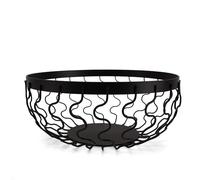LIN HOME XZ-23165 Frutero Decorativo de Metal, Diseño Ondulado, Cuenco para Frutas y Verduras (Negro, 24x10cm)