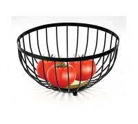 LIN HOME XZ-23192 Black Wire Fruit Basket with Wooden Base - Modern Countertop Fruit Bowl for Kitchen, Dining Room, and Living Room - Decorative Storage for Fruits, Vegetables, and Snacks(Black)