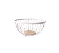 LIN HOME XZ-23193 Black Wire Fruit Basket with Wooden Base - Modern Countertop Fruit Bowl for Kitchen, Dining Room, and Living Room - Decorative Storage for Fruits, Vegetables, and Snacks(White)