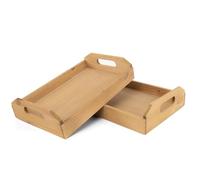 LIN HOME XZ-23277+XZ-23278 Juego de Bandejas de Madera 2 Piezas con Asas - Bandeja Grande Rectangular para Servir Comidas