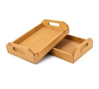 LIN HOME XZ-23277+XZ-23278 Set de 2 Bandejas de Madera Natural Rectangulares con Asas Ahuecadas, Bandejas de Sirvir y Organizar para Cocina, Mesa, Desayuno y Salón