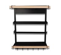 LIN HOME XZ-23297 Estantería Magnética para Especias, Organizador de Cocina 2 Niveles, 6 Ganchos, Negro Mate, 26,5 x 18 x 19 cm (Negro)