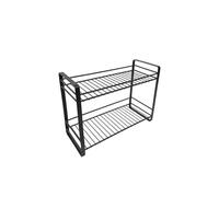 LIN HOME XZ-23310 Estante de Almacenaje de Metal Negro de 2 Niveles para Encimera, Botes y Cuencos, Neceser Multifuncional para Cocina, Escritorio y Baño,31x13x23cm