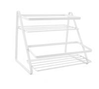 LIN HOME XZ-23313 Estante de 2 Niveles de Metal Blanco con Diseño Inclinado, Organizador de Especias y Cosméticos para Cocina y Baño, 26.5x18x18.5cm