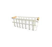 LIN HOME XZ-23325 Cesta Organizadora de Metal con Asas de Madera - Cesta Decorativa Blanca 40×14×15.3 cm, Ideal para Cocina, Frutas, Pan o Baño - Diseño Moderno y Minimalista