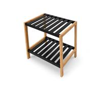 LIN HOME XZ-23461 Estantería de 2 Niveles con Marco de Bambú y Baldas de Tablones Negros, Estante Organizador Vertical para Salón, Cocina, Dormitorio y Oficina 40x35x28cm
