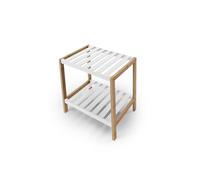 LIN HOME XZ-23465 Estantería de Madera con Marco de Bambú de 2 Niveles 40x35x28cm Desmontable - Estantería Organizador para Baño, Salón, Dormitorio de 2 Estantes Blanco