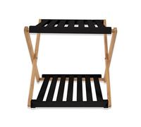 LIN HOME XZ-24506 Estante Zapatero de 2 Niveles Plegable de Bambú 28x37.5x33cm Negro - Organizador Portátil para Calzados Sin Instalación, Zapatero para Pasillos