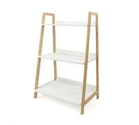 LIN HOME XZ-24514 Estantería de Madera y Bambú 3 Niveles 45x32x80cm - Pequeña Estantería Escalera Nórdica Multiuso de Color Blanco para Cocina, Baño, Salón