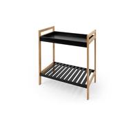 LIN HOME XZ-24516 Zapatero de 2 Niveles 52.5x30x56cm de Madera y Bambú - Estantería Multiuso con 2 Estantes para Entrada de Casa Color Negro