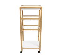 LIN HOME XZ-24760 Carrito de Cocina Auxiliar de Madera y Bambu 24.5x35x86cm con Ruedas, 2 Estantes de Madera + 2 Cesta Extraibles - Color Natural y Blanco
