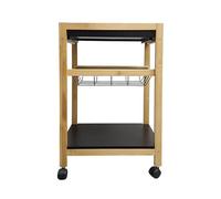 LIN HOME XZ-24765 Carrito de Cocina Auxiliar de Madera y Bambu 24.5x35x55cm con Ruedas, 2 Estantes de Madera + 1 Cesta Extraibles - Color Natural y Negro