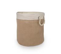 LIN HOME XZ-24822 Cesta de Yute Plegable para Almacenamiento Redondo 35x40cm con Asa - Caja Tela Multiuso para Armarios, Baño, Juguetes, Coladas