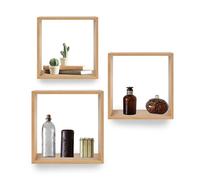 LIN HOME XZ-24972 Set de 3 Estantes Flotantes de Madera, Diseño Cuadrado Minimalista, 30/26,5/23 cm, Organizadores de Pared (Madera)