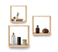 LIN HOME XZ-24973 Set de 3 Estantes Flotantes de Madera, Diseño Cuadrado Minimalista, 30/26,5/23 cm, Organizadores de Pared (Abeto Chino)