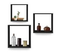 LIN HOME XZ-24975 Set de 3 Estantes Flotantes de Madera, Diseño Cuadrado Minimalista, 30/26,5/23 cm, Organizadores de Pared (Negro)