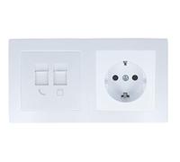 LINA - Enchufe y teléfono de red RJ11 RJ45 de 2 compartimentos VDE para empotrar Schuko blanco con marco H1-C51GM-C62TC-C002 juego completo de interruptores de pared, marco de plástico doble