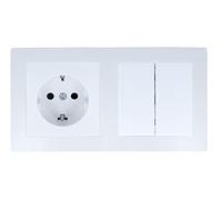 LINA H1-C51GM-C210M-C002 - Interruptor de luz con marco (2 enchufes, 2 enchufes, interruptor de luz, 2 enchufes, encendido y apagado, color blanco
